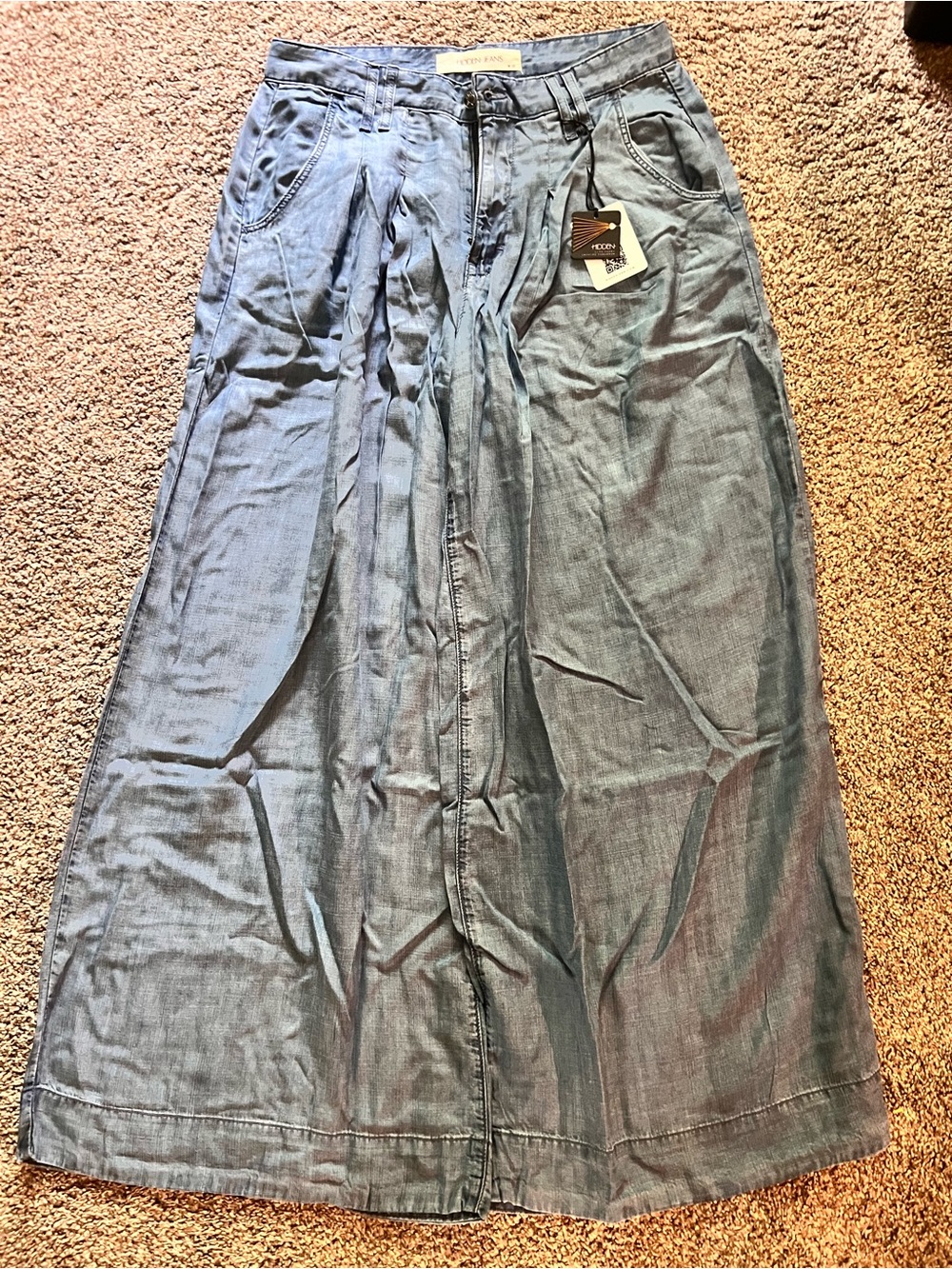 Light Blue Wide-Leg Denim Jumpsuit Pants — Relaxed Women's Trousers